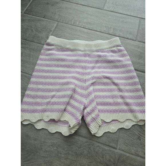 Willow & Wind Crochet Knit Shorts Lilac and White Stripes Size Medium Lounge Swi - Picture 1 of 6
